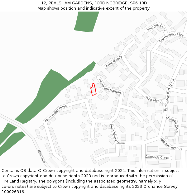 12, PEALSHAM GARDENS, FORDINGBRIDGE, SP6 1RD: Location map and indicative extent of plot