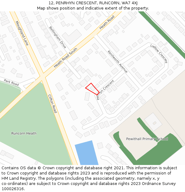 12, PENRHYN CRESCENT, RUNCORN, WA7 4XJ: Location map and indicative extent of plot