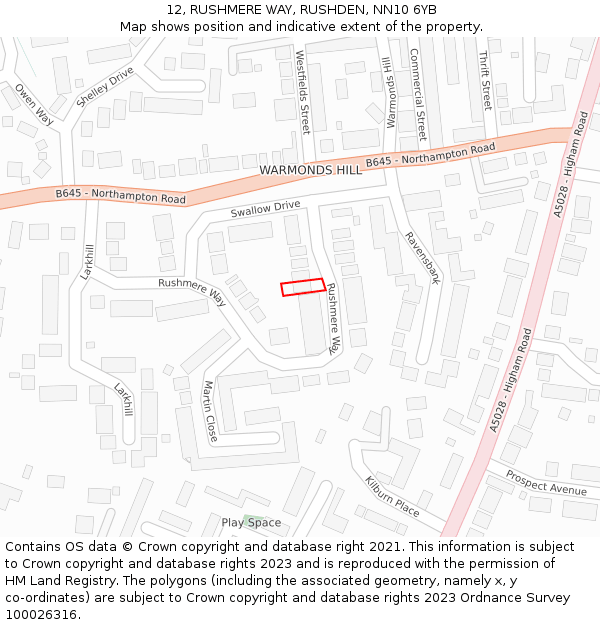 12, RUSHMERE WAY, RUSHDEN, NN10 6YB: Location map and indicative extent of plot