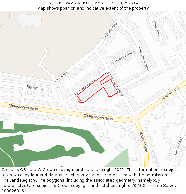 12, RUSHWAY AVENUE, MANCHESTER, M9 7GA: Location map and indicative extent of plot