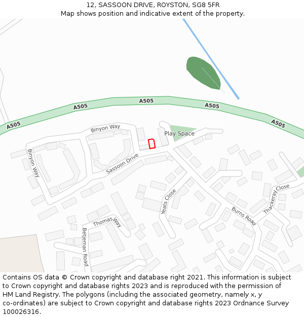 12, SASSOON DRIVE, ROYSTON, SG8 5FR: Location map and indicative extent of plot