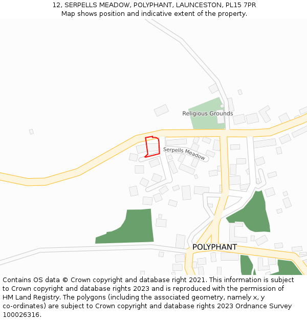 12, SERPELLS MEADOW, POLYPHANT, LAUNCESTON, PL15 7PR: Location map and indicative extent of plot