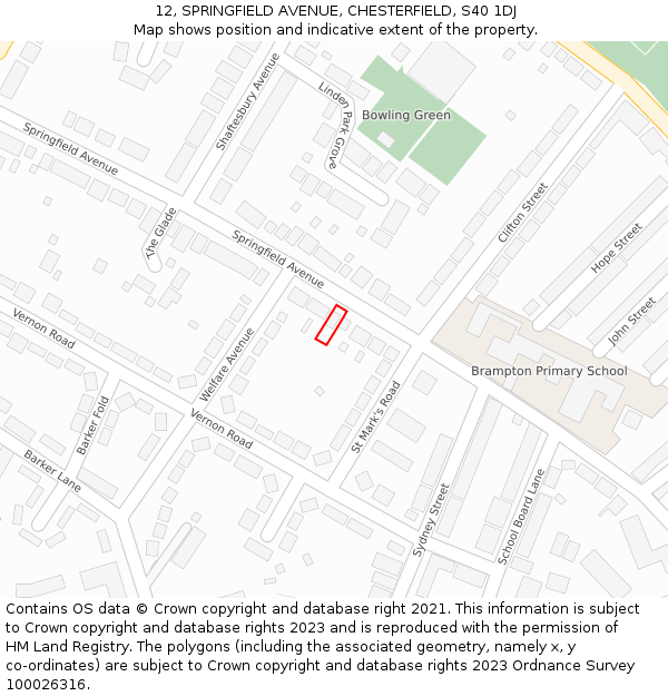 12, SPRINGFIELD AVENUE, CHESTERFIELD, S40 1DJ: Location map and indicative extent of plot