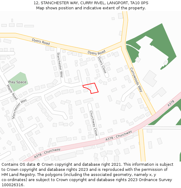 12, STANCHESTER WAY, CURRY RIVEL, LANGPORT, TA10 0PS: Location map and indicative extent of plot