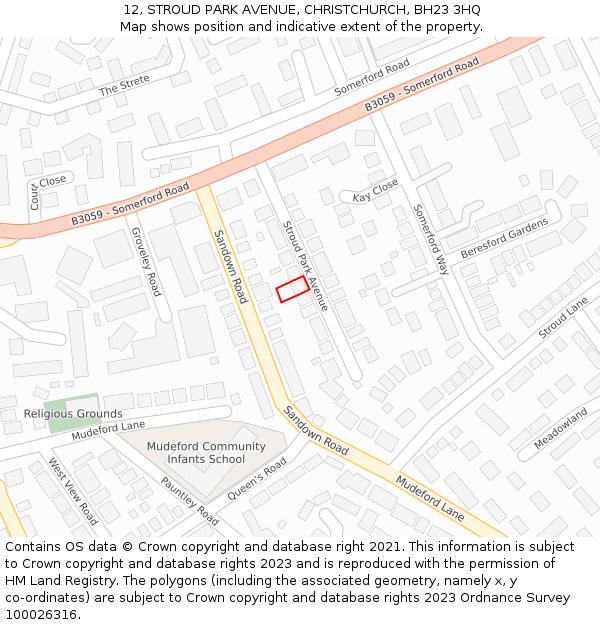 12, STROUD PARK AVENUE, CHRISTCHURCH, BH23 3HQ: Location map and indicative extent of plot