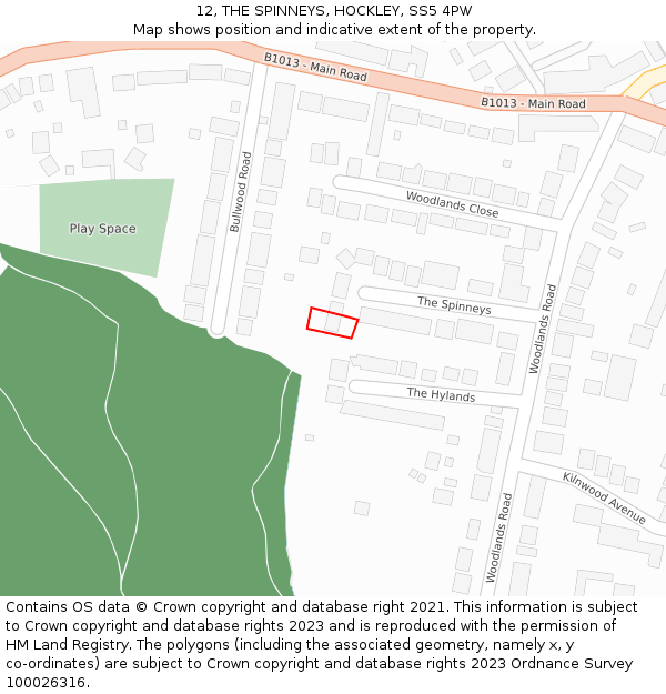 12, THE SPINNEYS, HOCKLEY, SS5 4PW: Location map and indicative extent of plot