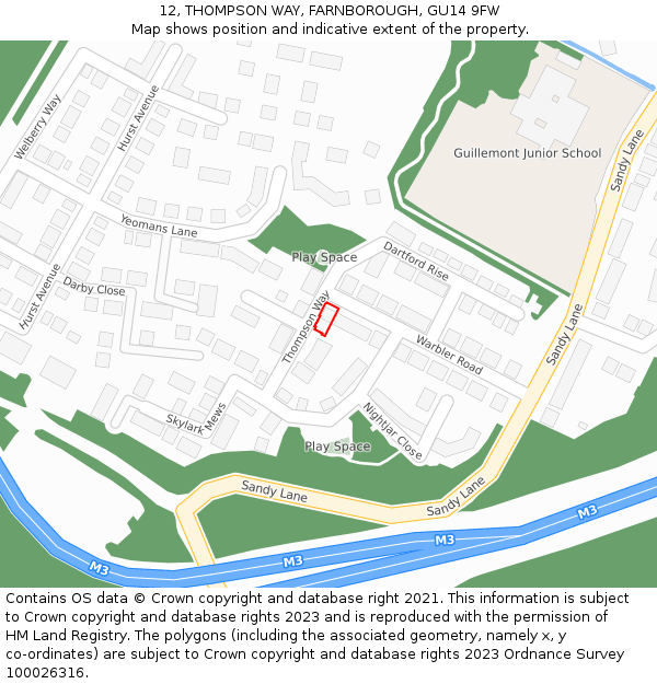 12, THOMPSON WAY, FARNBOROUGH, GU14 9FW: Location map and indicative extent of plot