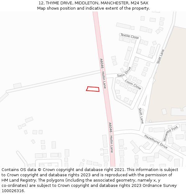 12, THYME DRIVE, MIDDLETON, MANCHESTER, M24 5AX: Location map and indicative extent of plot