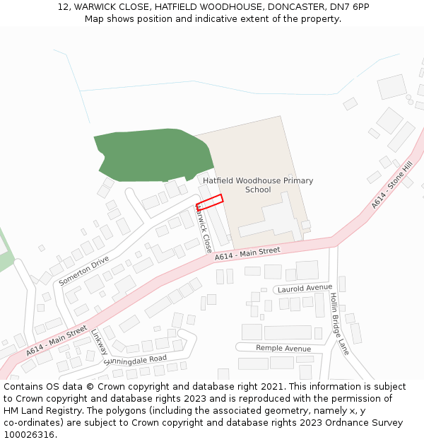 12, WARWICK CLOSE, HATFIELD WOODHOUSE, DONCASTER, DN7 6PP: Location map and indicative extent of plot