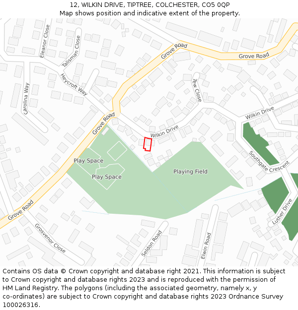 12, WILKIN DRIVE, TIPTREE, COLCHESTER, CO5 0QP: Location map and indicative extent of plot