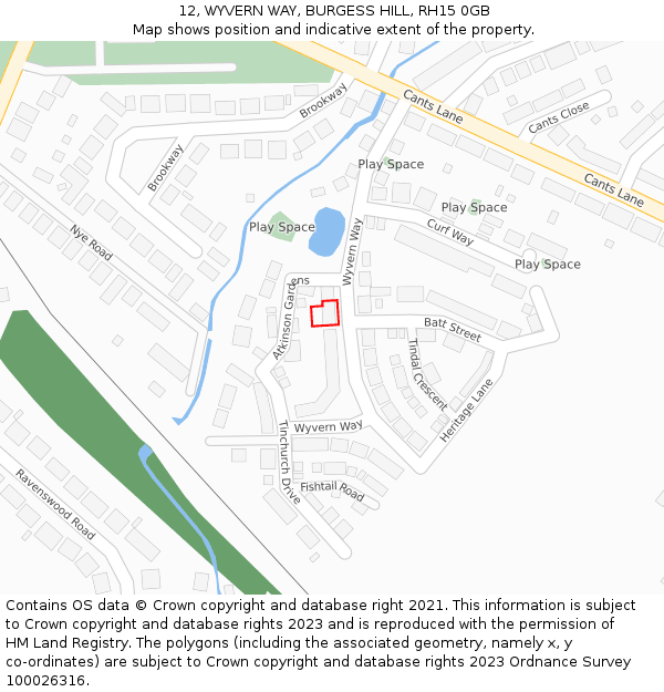 12, WYVERN WAY, BURGESS HILL, RH15 0GB: Location map and indicative extent of plot