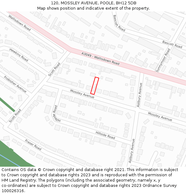 120, MOSSLEY AVENUE, POOLE, BH12 5DB: Location map and indicative extent of plot