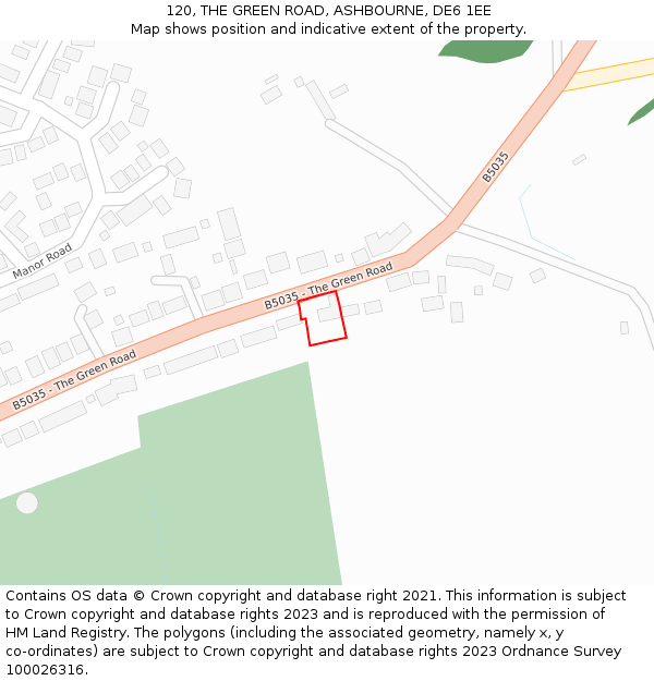 120, THE GREEN ROAD, ASHBOURNE, DE6 1EE: Location map and indicative extent of plot