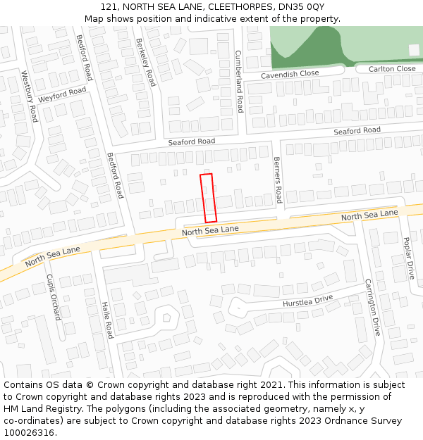 121, NORTH SEA LANE, CLEETHORPES, DN35 0QY: Location map and indicative extent of plot