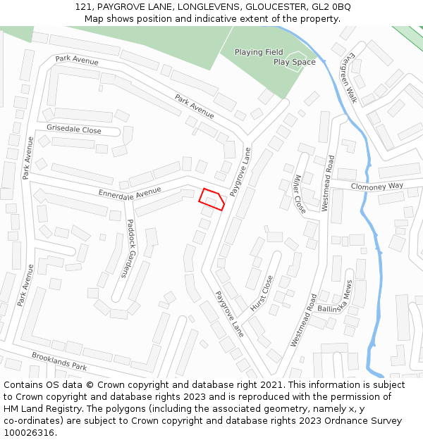 121, PAYGROVE LANE, LONGLEVENS, GLOUCESTER, GL2 0BQ: Location map and indicative extent of plot