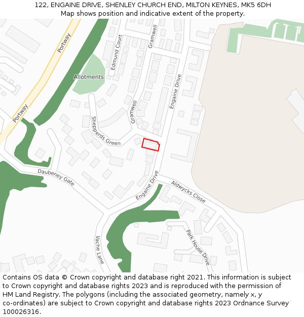 122, ENGAINE DRIVE, SHENLEY CHURCH END, MILTON KEYNES, MK5 6DH: Location map and indicative extent of plot