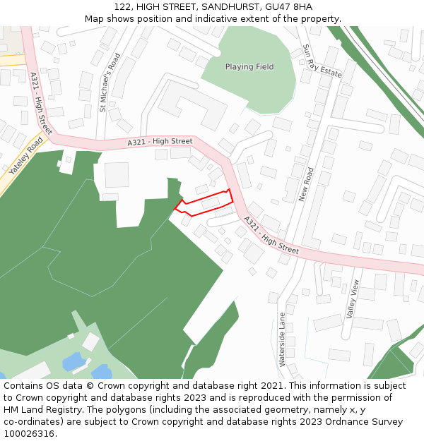 122, HIGH STREET, SANDHURST, GU47 8HA: Location map and indicative extent of plot