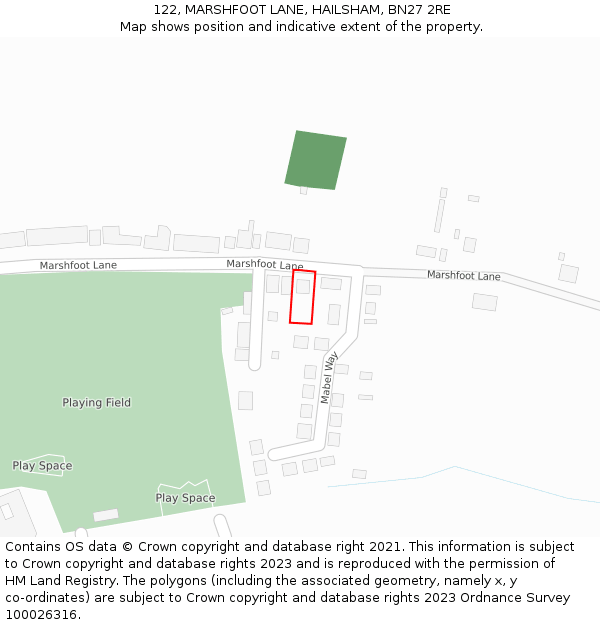 122, MARSHFOOT LANE, HAILSHAM, BN27 2RE: Location map and indicative extent of plot