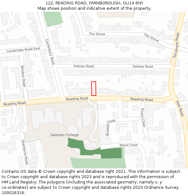 122, READING ROAD, FARNBOROUGH, GU14 6NY: Location map and indicative extent of plot