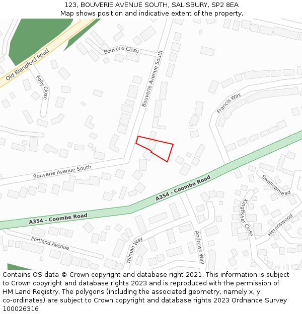 123, BOUVERIE AVENUE SOUTH, SALISBURY, SP2 8EA: Location map and indicative extent of plot