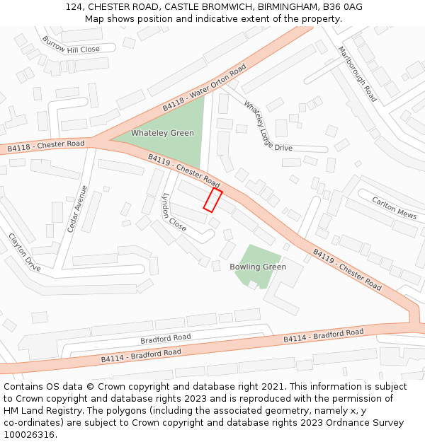 124, CHESTER ROAD, CASTLE BROMWICH, BIRMINGHAM, B36 0AG: Location map and indicative extent of plot