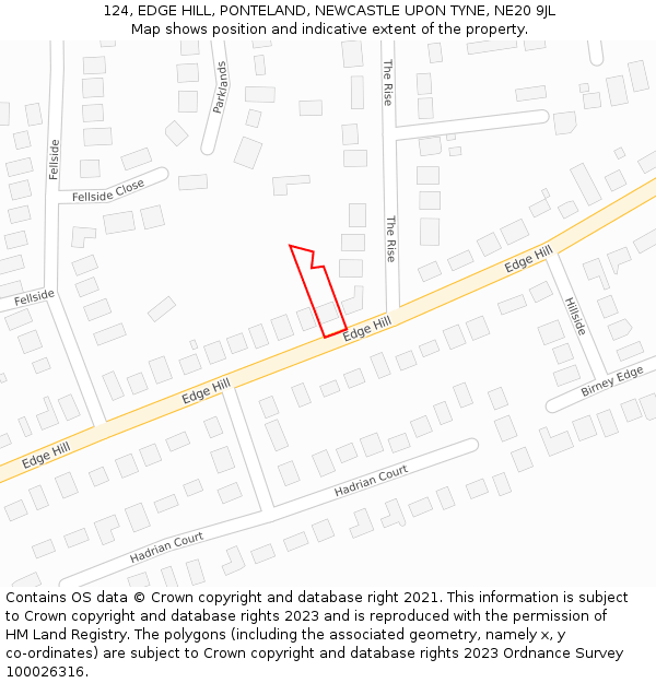 124, EDGE HILL, PONTELAND, NEWCASTLE UPON TYNE, NE20 9JL: Location map and indicative extent of plot