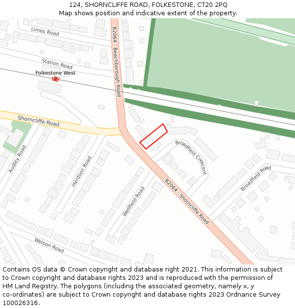 124, SHORNCLIFFE ROAD, FOLKESTONE, CT20 2PQ: Location map and indicative extent of plot