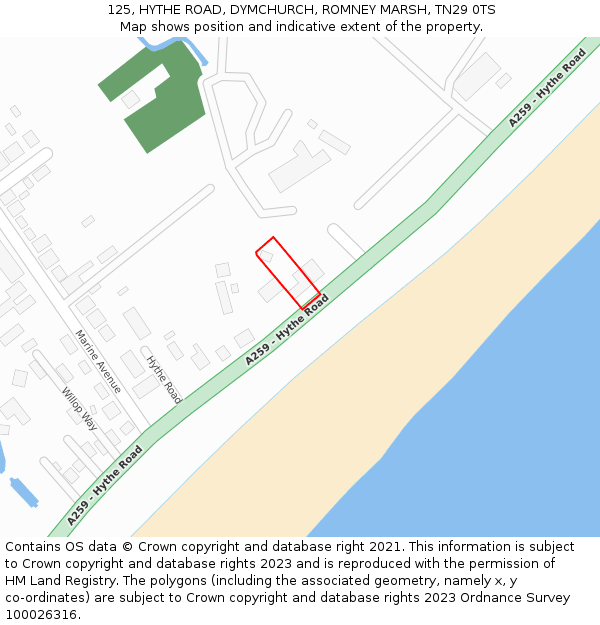 125, HYTHE ROAD, DYMCHURCH, ROMNEY MARSH, TN29 0TS: Location map and indicative extent of plot