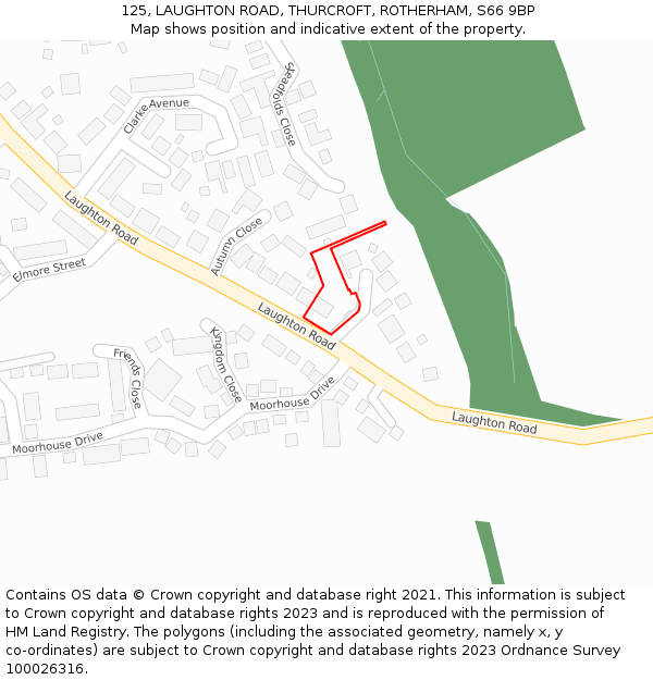 125, LAUGHTON ROAD, THURCROFT, ROTHERHAM, S66 9BP: Location map and indicative extent of plot