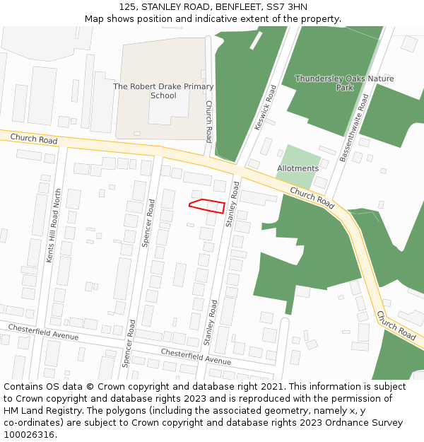 125, STANLEY ROAD, BENFLEET, SS7 3HN: Location map and indicative extent of plot