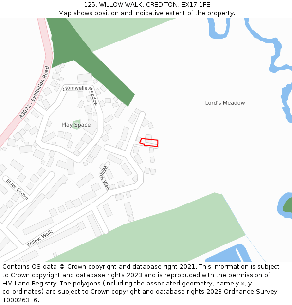 125, WILLOW WALK, CREDITON, EX17 1FE: Location map and indicative extent of plot