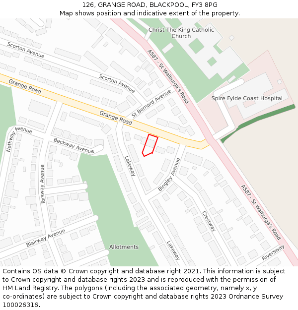 126, GRANGE ROAD, BLACKPOOL, FY3 8PG: Location map and indicative extent of plot