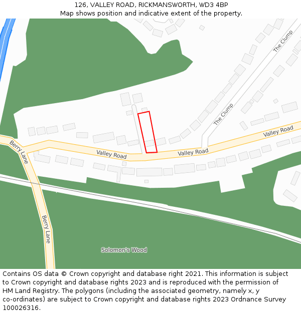 126, VALLEY ROAD, RICKMANSWORTH, WD3 4BP: Location map and indicative extent of plot