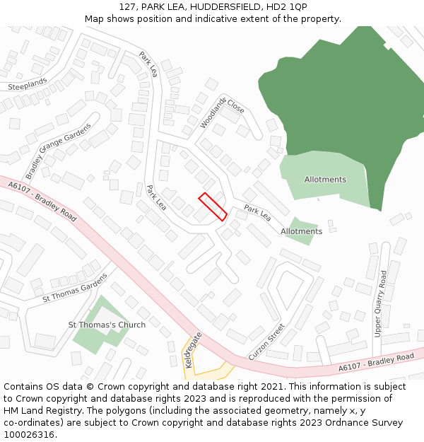 127, PARK LEA, HUDDERSFIELD, HD2 1QP: Location map and indicative extent of plot