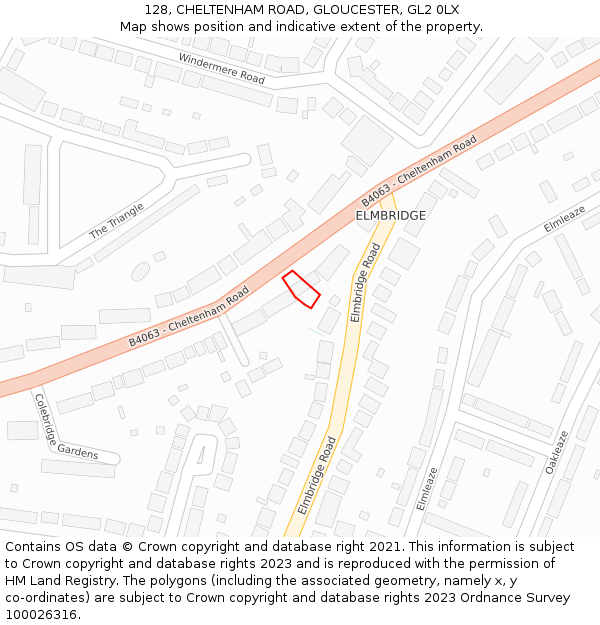 128, CHELTENHAM ROAD, GLOUCESTER, GL2 0LX: Location map and indicative extent of plot