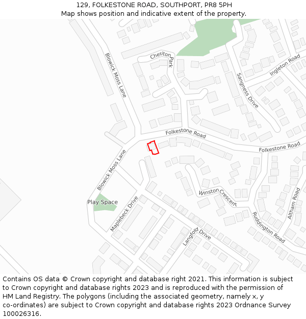 129, FOLKESTONE ROAD, SOUTHPORT, PR8 5PH: Location map and indicative extent of plot