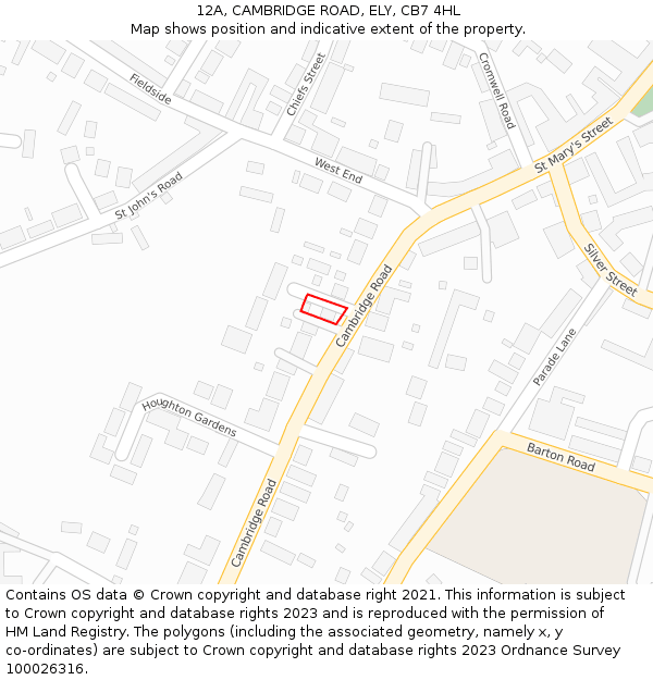 12A, CAMBRIDGE ROAD, ELY, CB7 4HL: Location map and indicative extent of plot