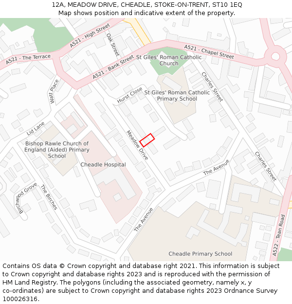 12A, MEADOW DRIVE, CHEADLE, STOKE-ON-TRENT, ST10 1EQ: Location map and indicative extent of plot