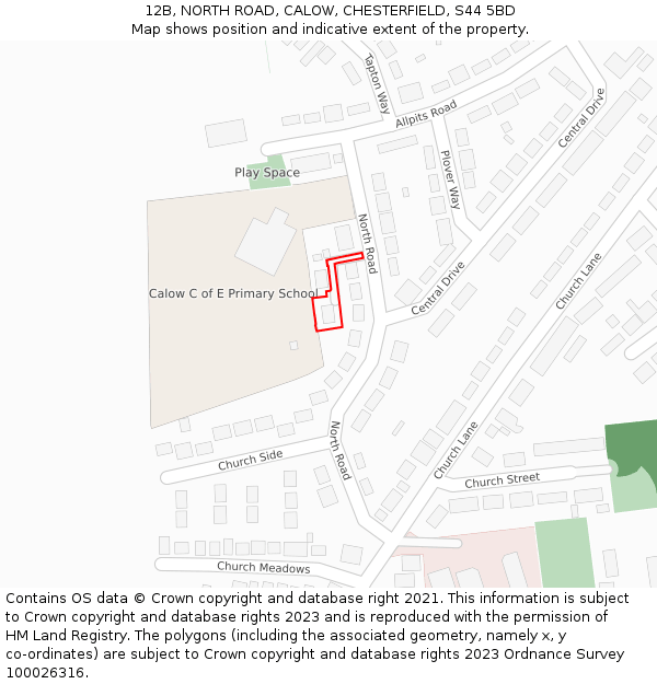 12B, NORTH ROAD, CALOW, CHESTERFIELD, S44 5BD: Location map and indicative extent of plot