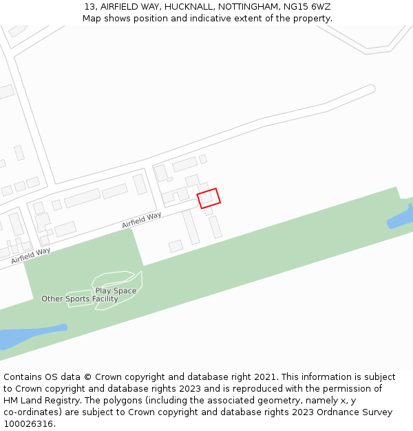 13, AIRFIELD WAY, HUCKNALL, NOTTINGHAM, NG15 6WZ: Location map and indicative extent of plot