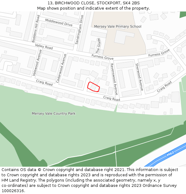 13, BIRCHWOOD CLOSE, STOCKPORT, SK4 2BS: Location map and indicative extent of plot