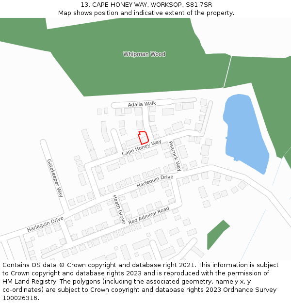 13, CAPE HONEY WAY, WORKSOP, S81 7SR: Location map and indicative extent of plot