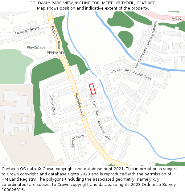 13, DAN Y PARC VIEW, INCLINE TOP, MERTHYR TYDFIL, CF47 0GF: Location map and indicative extent of plot