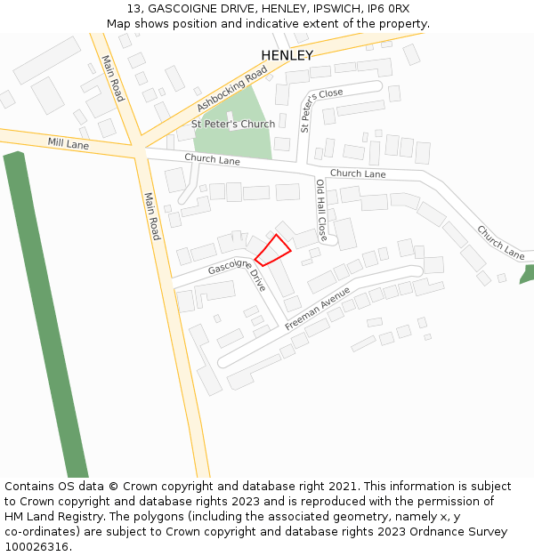 13, GASCOIGNE DRIVE, HENLEY, IPSWICH, IP6 0RX: Location map and indicative extent of plot