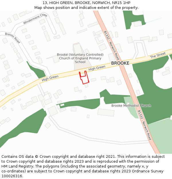 13, HIGH GREEN, BROOKE, NORWICH, NR15 1HP: Location map and indicative extent of plot