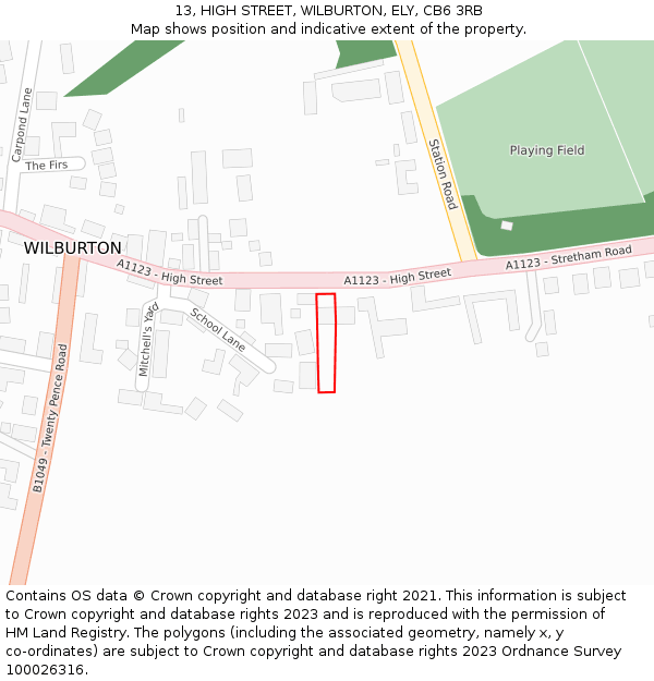 13, HIGH STREET, WILBURTON, ELY, CB6 3RB: Location map and indicative extent of plot