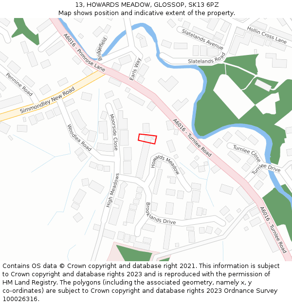 13, HOWARDS MEADOW, GLOSSOP, SK13 6PZ: Location map and indicative extent of plot