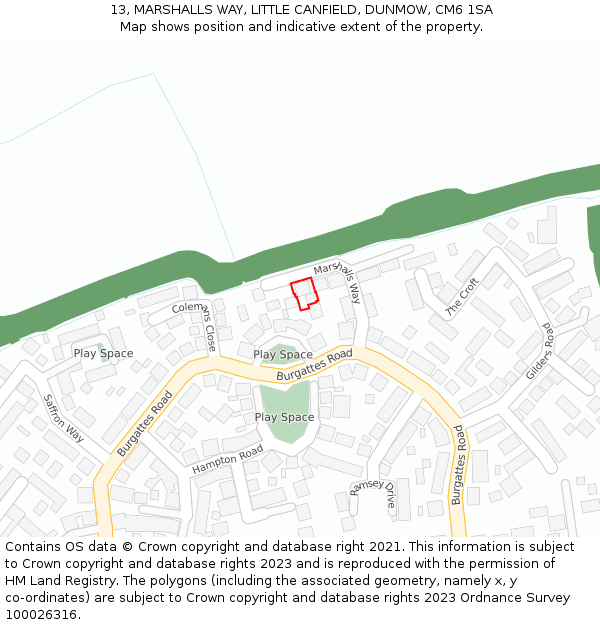 13, MARSHALLS WAY, LITTLE CANFIELD, DUNMOW, CM6 1SA: Location map and indicative extent of plot