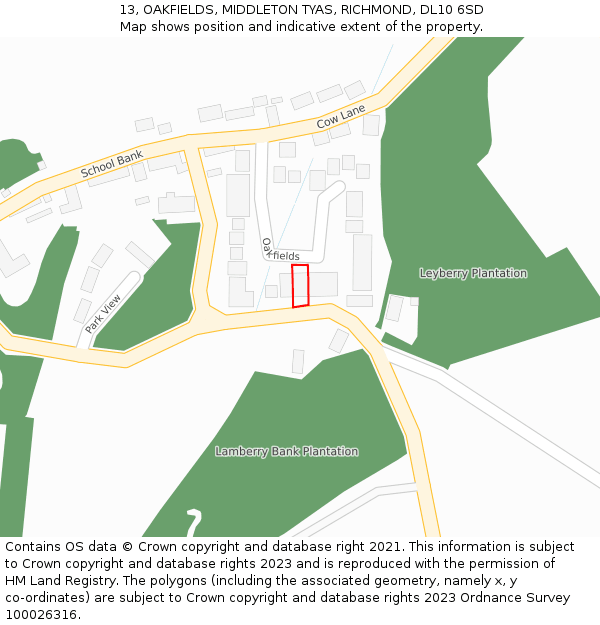 13, OAKFIELDS, MIDDLETON TYAS, RICHMOND, DL10 6SD: Location map and indicative extent of plot