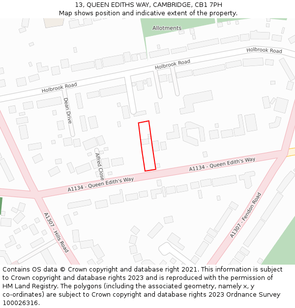 13, QUEEN EDITHS WAY, CAMBRIDGE, CB1 7PH: Location map and indicative extent of plot